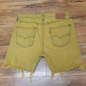 Levi's 501 CT Size 34 Custom Cut Mens Jean Shorts In Acid Yellow/Green Color.